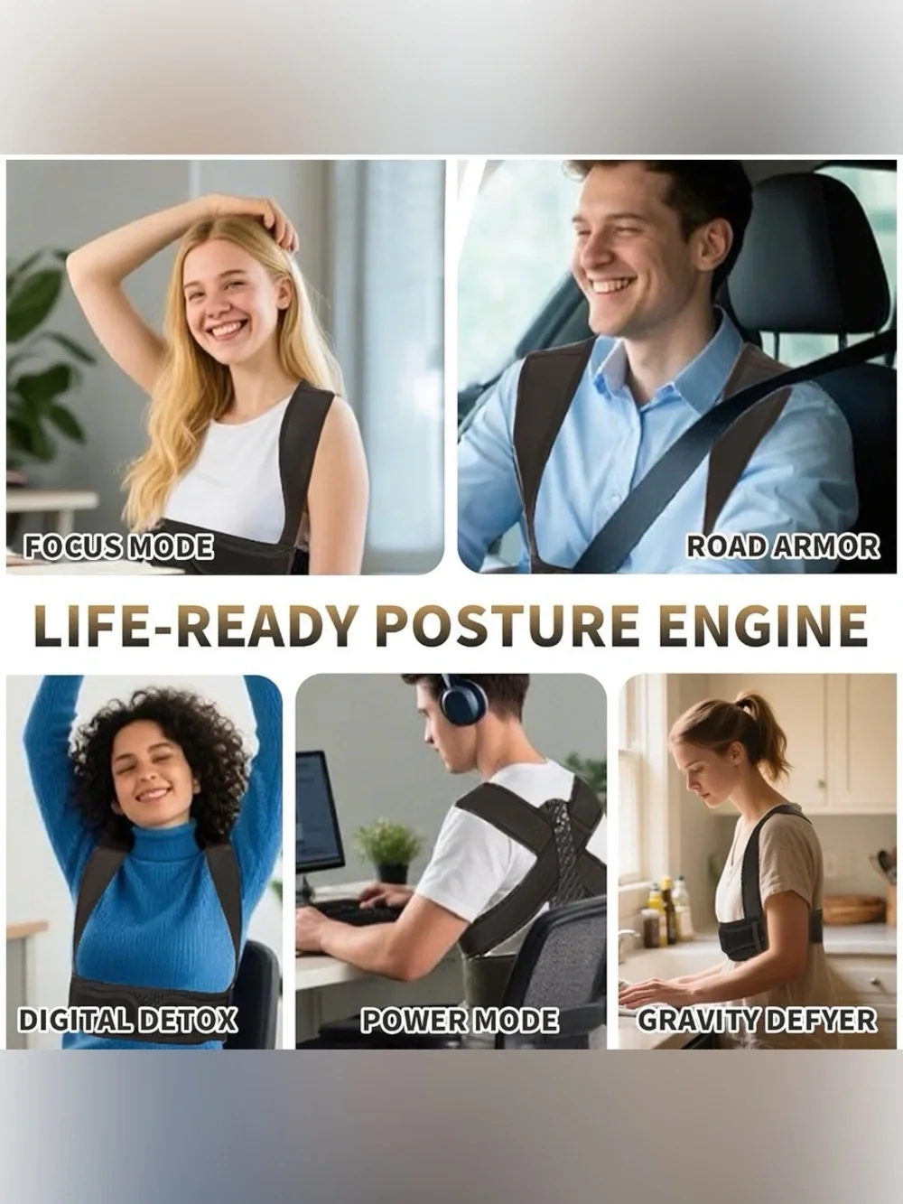 5/$30 Adjustable Black Posture Corrector Support Brace - Large NWT